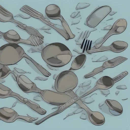 cartoon style of a pile of silverware