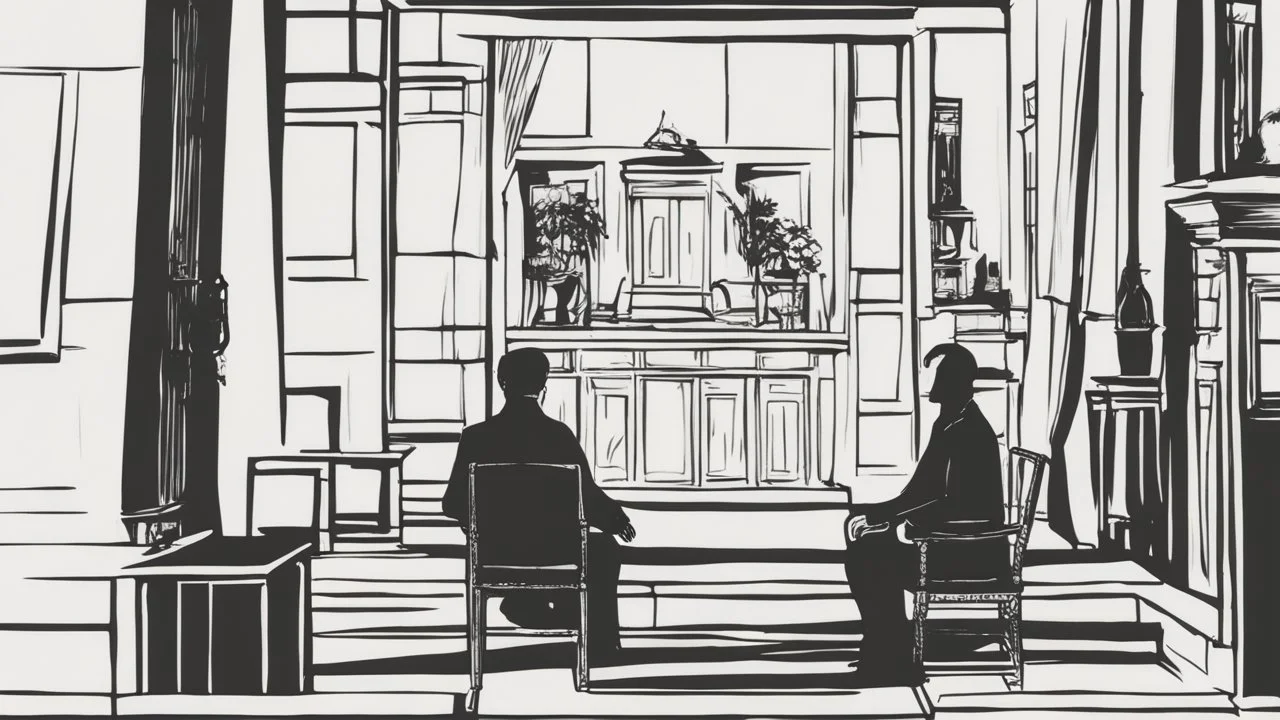 في الصورة، يظهر رجل جالس على كرسي في غرفة مظلمة. وجهه غير واضح، لكن يمكن رؤية عينيه مغمضتين. الرجل يرتدي ملابس سوداء، ويبدو أنه في حالة من الهدوء والتأمل.