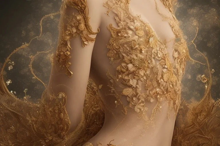 double exposure, merged layers, Beautiful composition of different fabrics, embroidered tulle with jewels, lace and raw pearls, silk, velvet, burlap, double exposure, heart, waterfall, golden glitters in sunshine