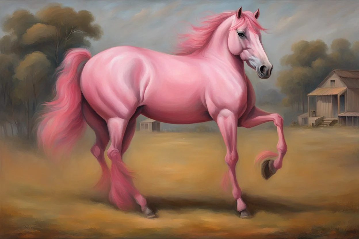 a pink horse like a 19th painting