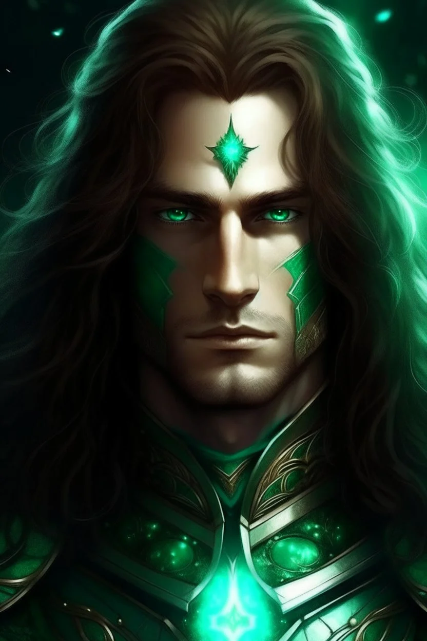 Galactic beautiful man knight of sky deep green eyed longhaired