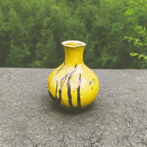 artistic photo of a tiny cracked ceramic vase repaired with gold, kintsugi, garden setting, beautiful landscape photography, beautiful, vines and leaves, delicate, cinematic, high detail, beautiful composition, delicate arrangement, aesthetic, soft lighting, award winning photography, tender