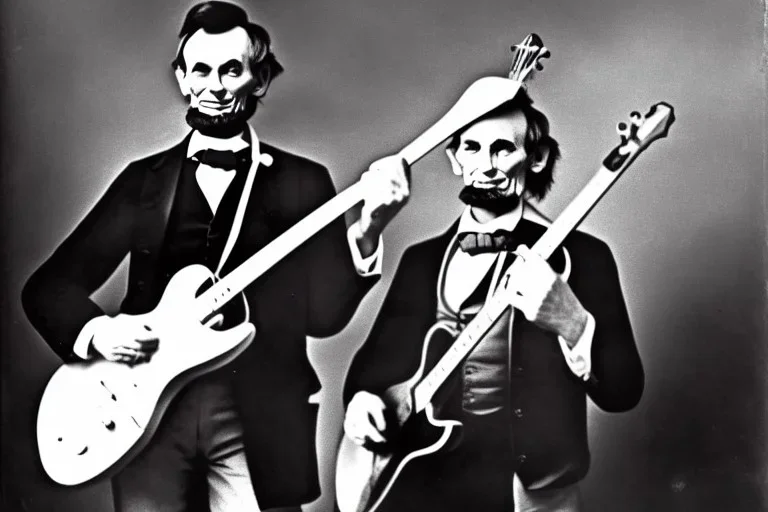 Abraham lincoln playing solo lead guitar for a rock-n-roll band in 1974