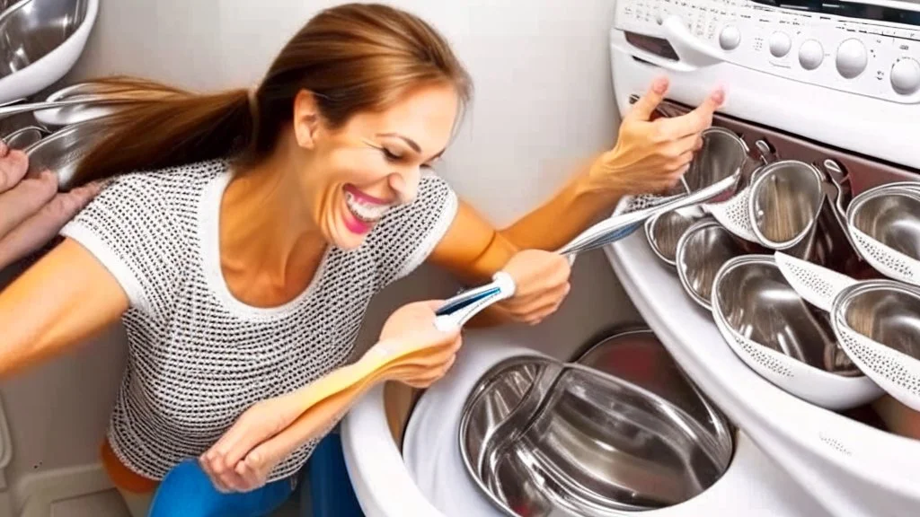 woman puts spoons in the dryer