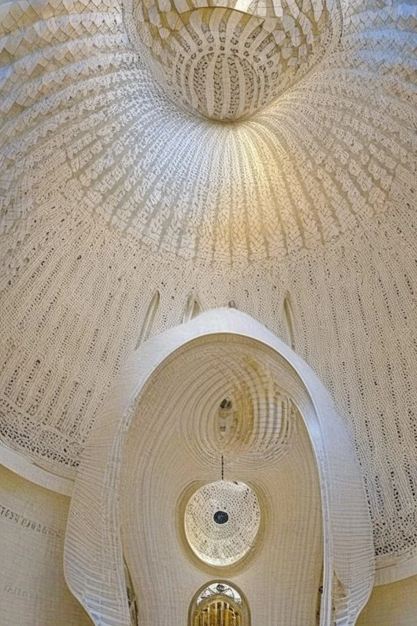 inside a mosque in a vertical Nautilus shell by artist "Dorian Haqmoun"