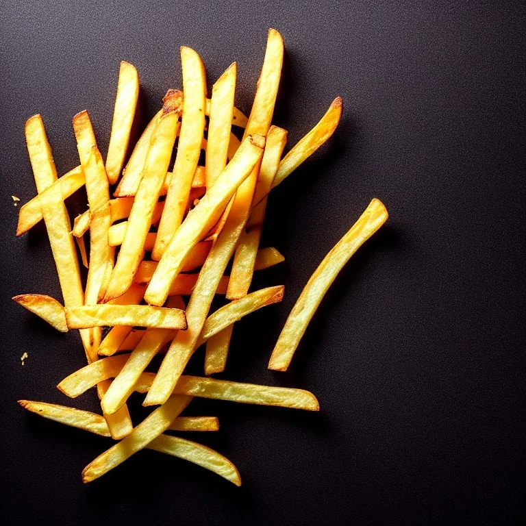 French fries, black background