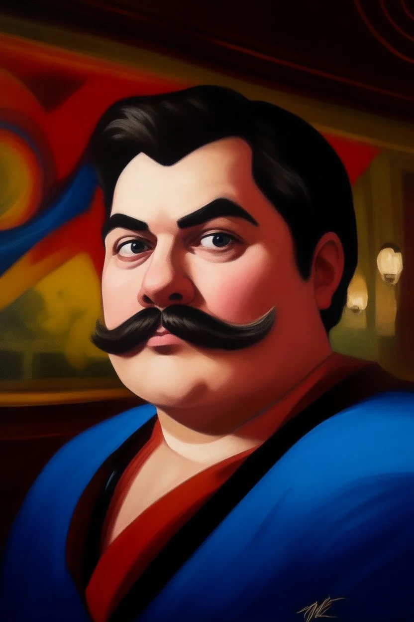 Fat Superman mustache at the casino oil canvas.