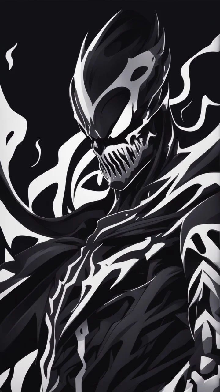 A close picture to Mix between Skeleton and venom symbiote in solo leveling shadow art style