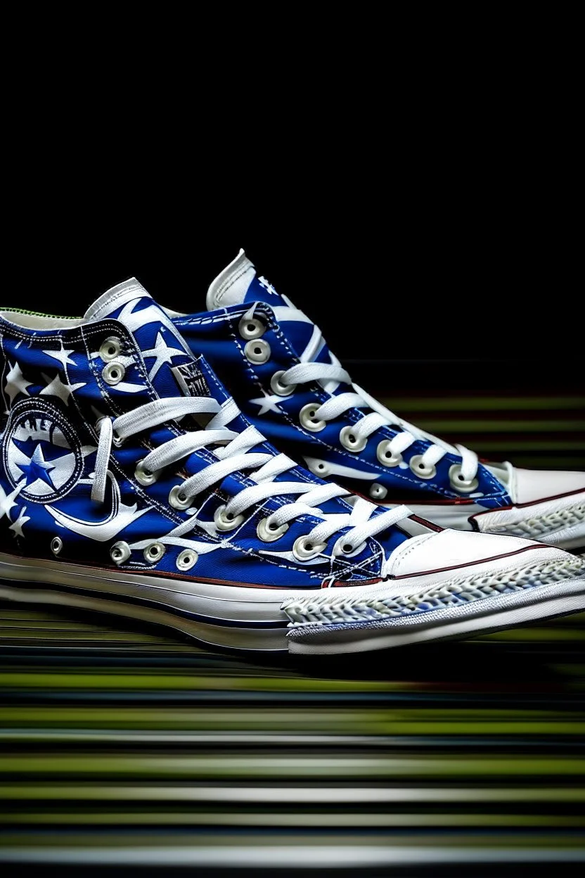 A converse sneaker, covered in Dallas cowboys theme