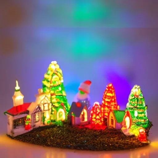 miniature christmas village colorful lights