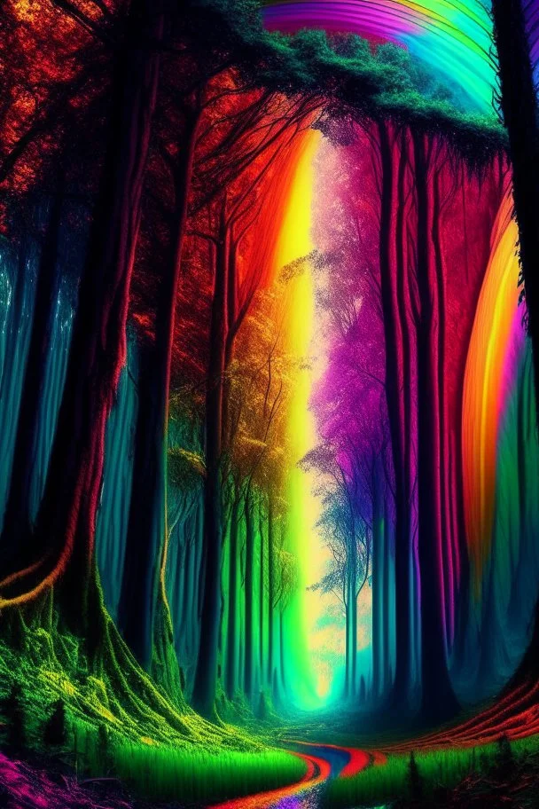 Beautiful rainbow forest in the hell