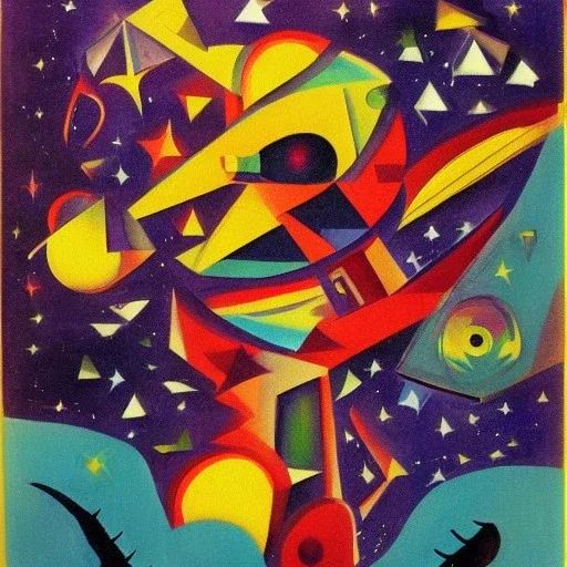 scene of space beast in the cosmos by cubist