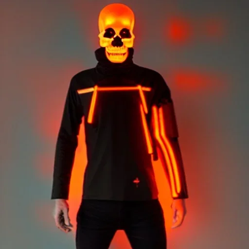 futuristic cyberpunk wired skull orange smoke samurai