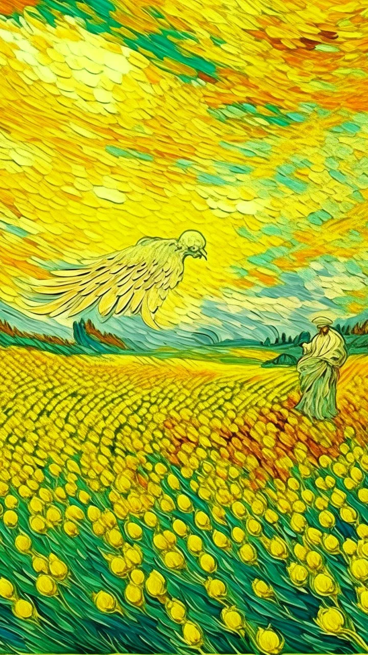 A light yellow angelic heaven with a field painted by Vincent van Gogh