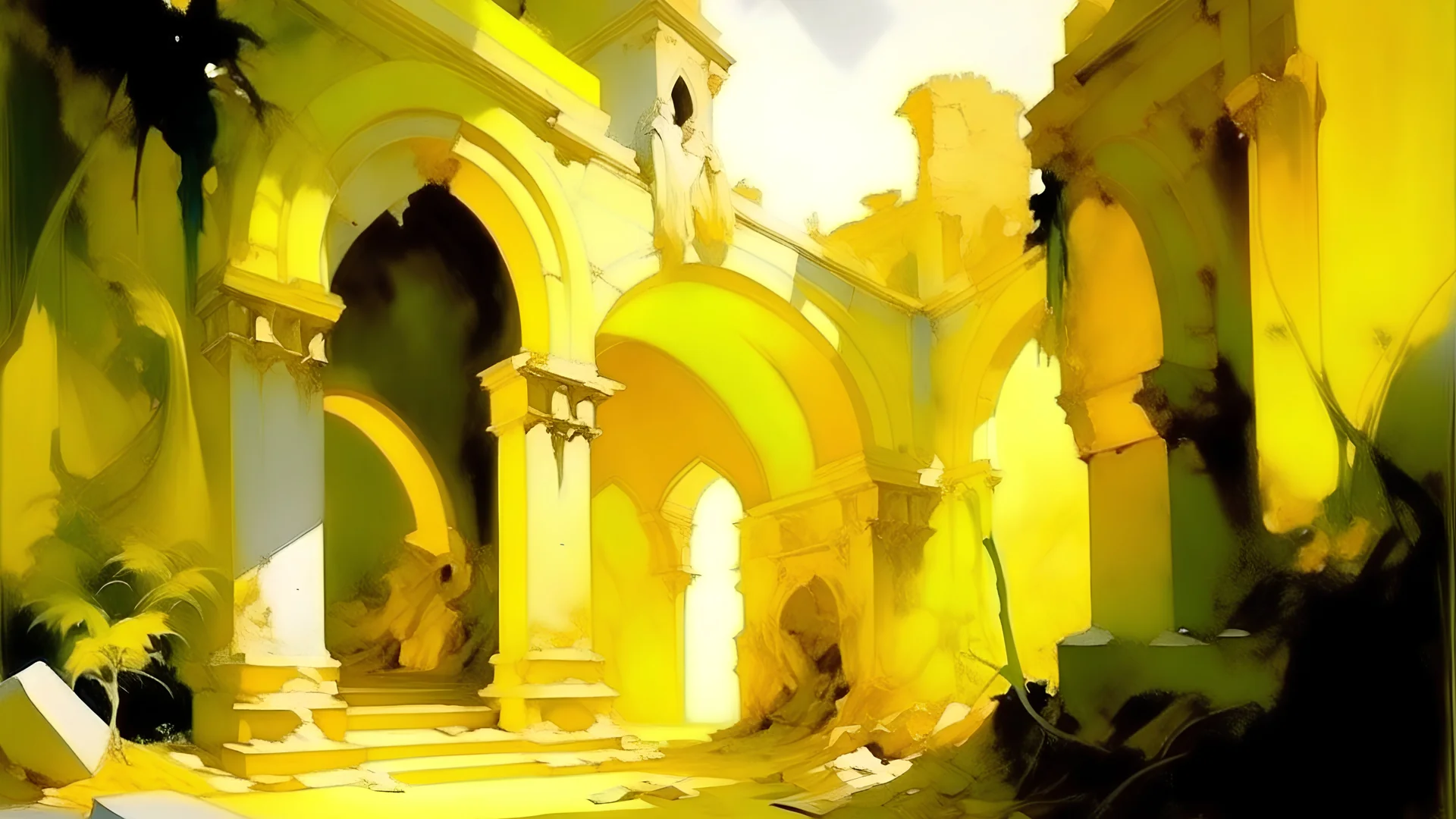 Yellow heavenly ruins painted by John Singer Sargent