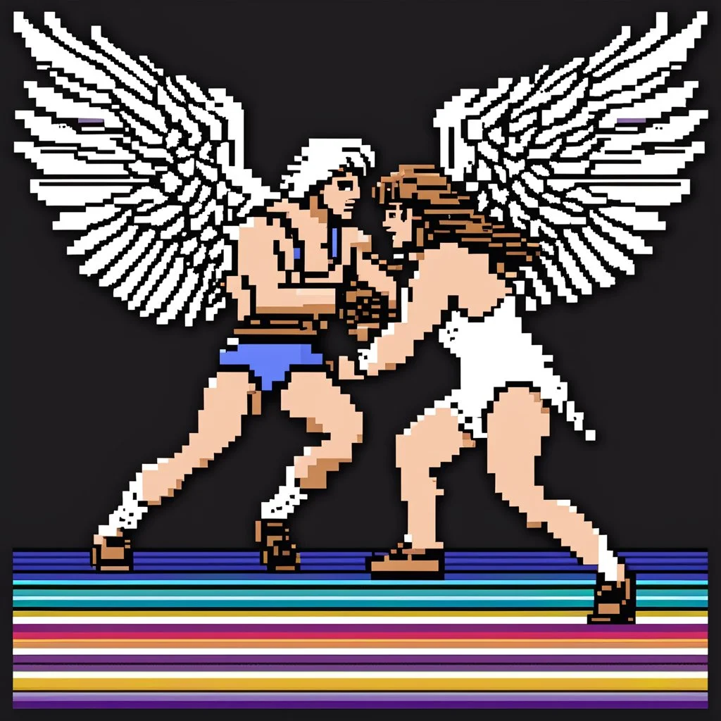 (pixel commodore 64 nostalgia) Jacob wrestling with angel