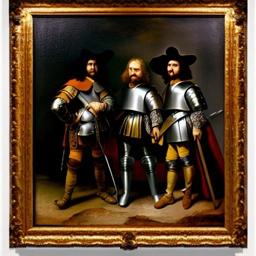 oil portrait of The Three Musketeers and d'artagnan with armor by Rembrandt 8k