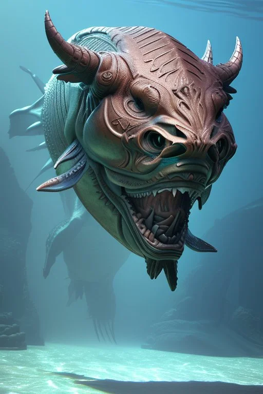 Aquatic Minotaur, magnificent, majestic, highly intricate, incredibly detailed, ultra high resolution, complex 3d render,