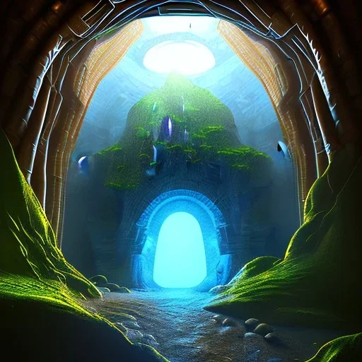 a large cave with a portal to another dimension, aesthetic