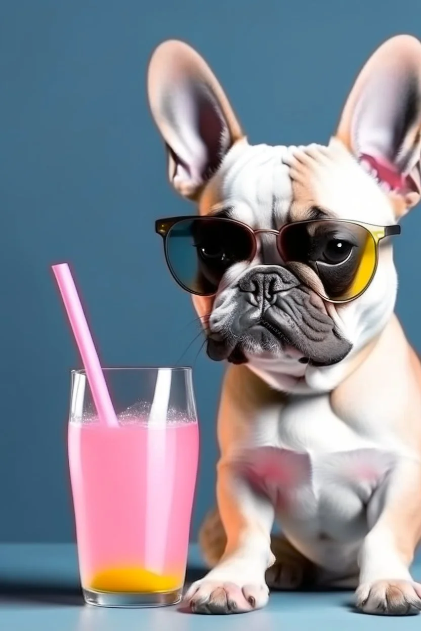 french bulldog in sunglasses drink cocktail