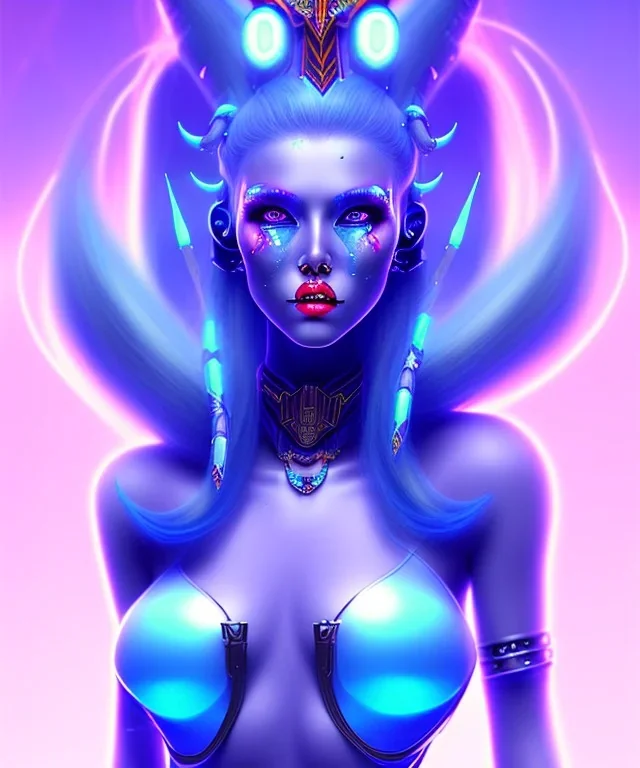 Sexy alien princess warrior blue skin neon hair