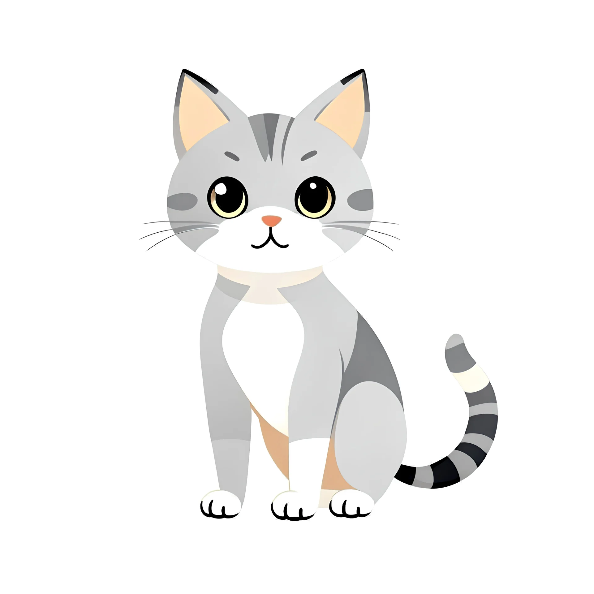 2d vector, full body view, cute little cat, white background