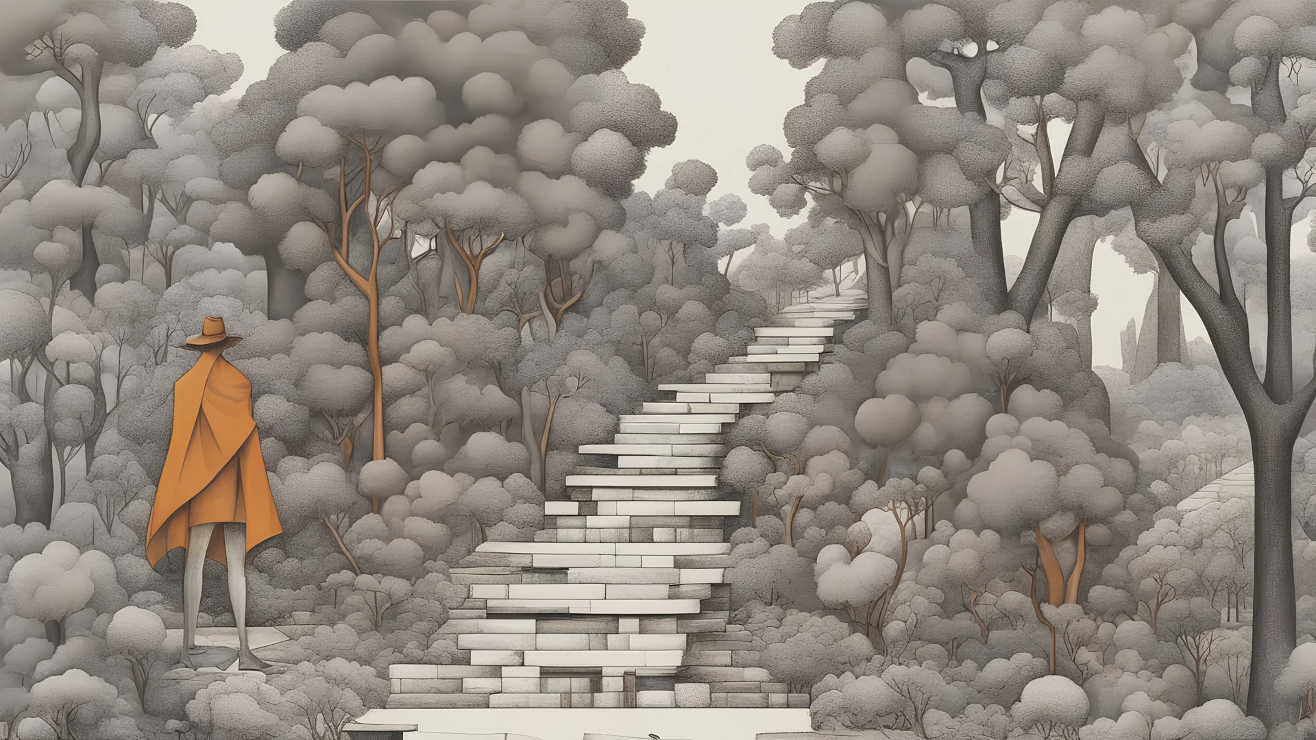 Michelangelo's forest, non-objective mode, style combining abstract art with Dadaism, patches, black lines, surrealism style