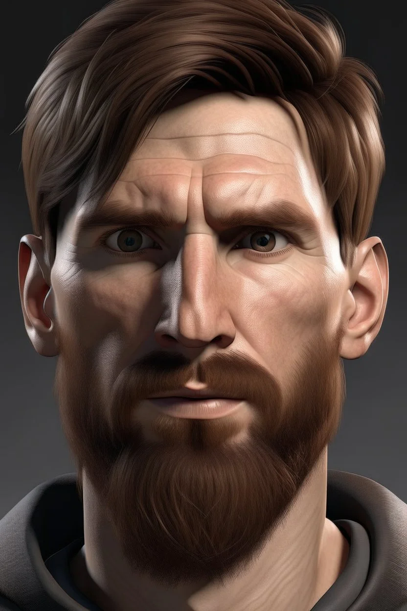 Lionel Messi, male, detailed, hyper realistic, 34 year old world-class footballer, short-cropped brown hair, well-groomed beard,