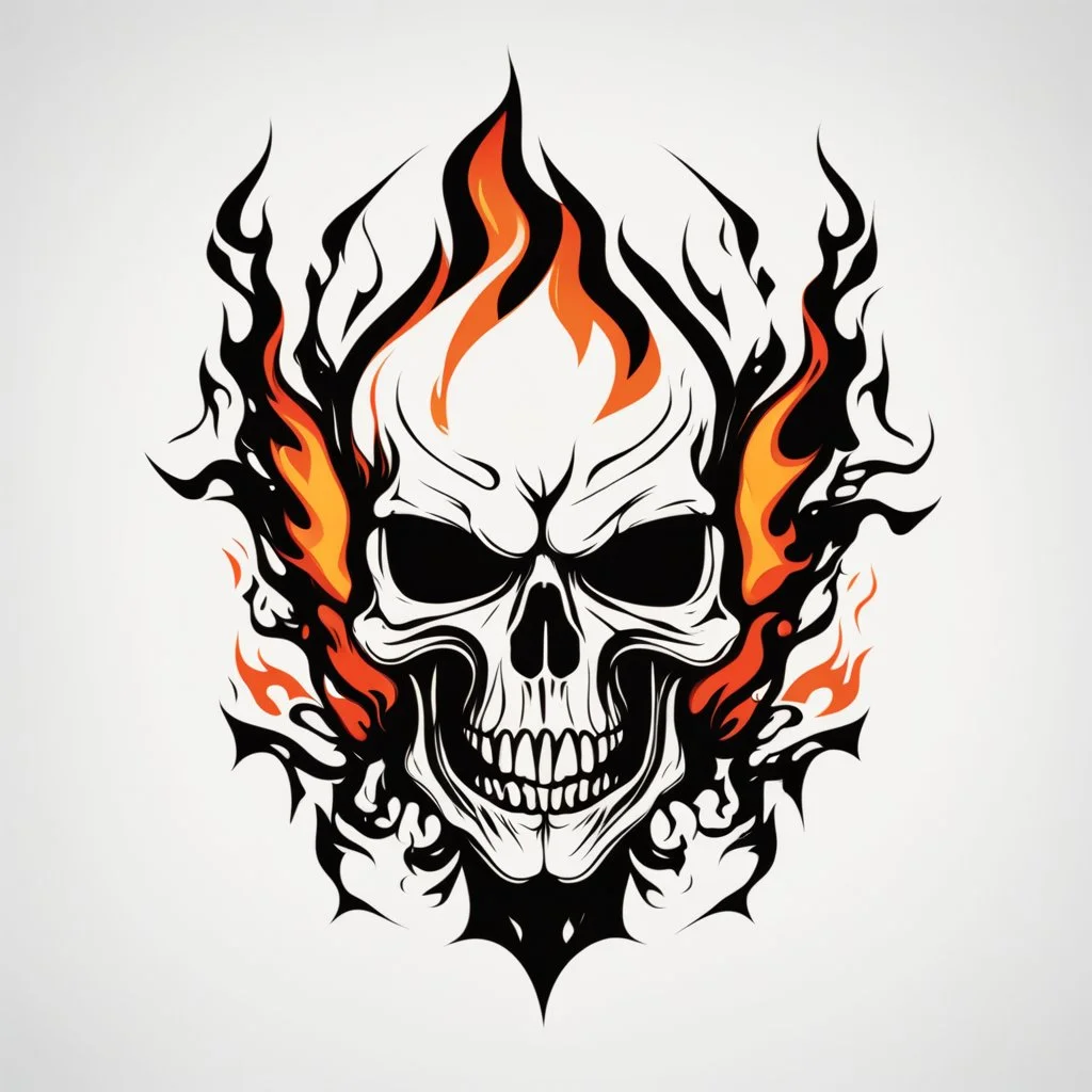 minimalistic burning screaming skull flame cyberpunk logo