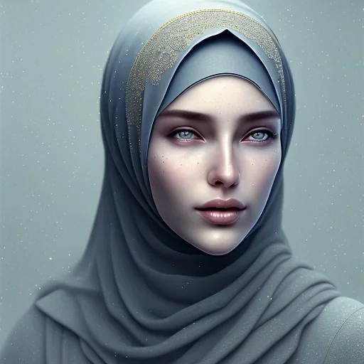 close up portrait of fog as woman in hijab, fine detail, highly intricate, modern surrealism painting, defined cracks and breaks, high-quality, volumetric lighting, 8k, ultrahd, George Grie, Marco Escobedo, Igor Morski,Brian Froud, Howard Lyon, Selina French,