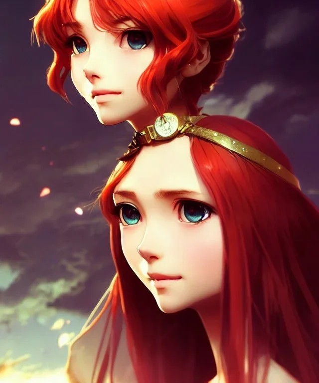 portrait, beautiful girl goddess, babycore red short hair, ice eyes, fantasy atmosphere, styled by Corrado Vanelli, Norman Rockwell, Boris Vallejo super detailed, Studio Ghibli, Anime Key Visual, by Makoto Shinkai, Deep Color, Intricate, 8k resolution concept art, Natural Lighting, Beautiful Composition