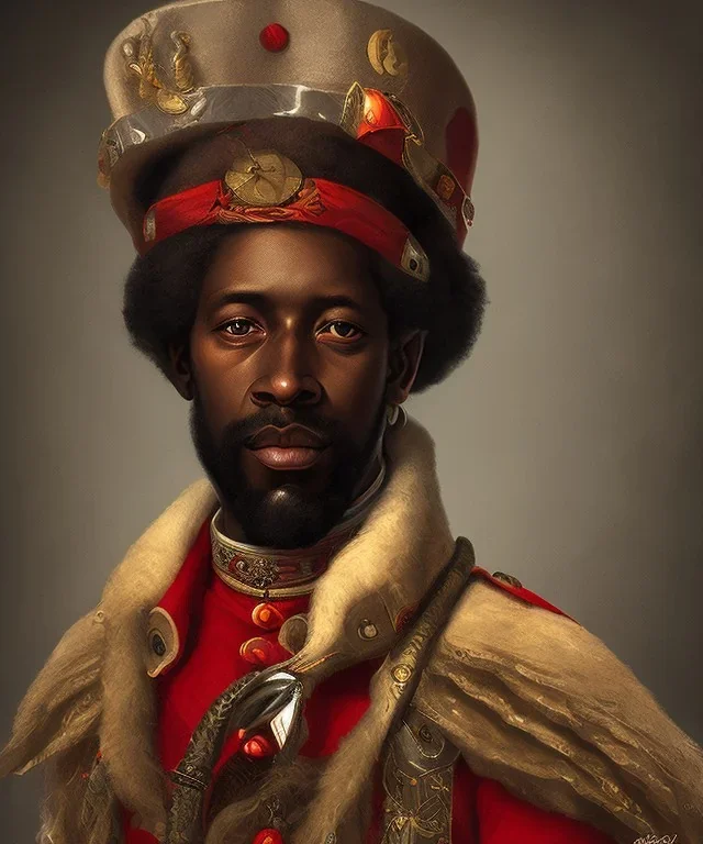 Negro Felipe, african slave, red uniform, red headband, short beard