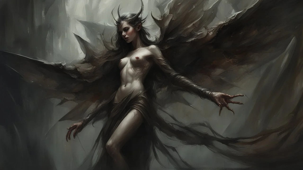 Demonic Elves with Wings,, Full Body Shot, Hyperrealistic, Photorealistic, Instant Details, darkness, by Raymond Swanland & Alyssa Monks & Anna Razumovskaya