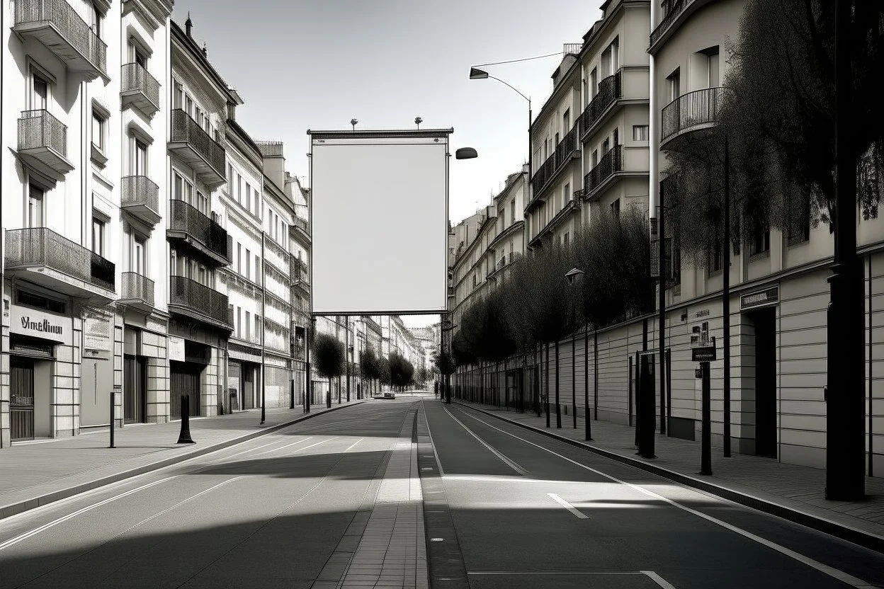 Valla publicitaria en blanco, sin publicidad, en una calle del centro de una ciudad española, fotografía actual y real, disparo con cámara leica