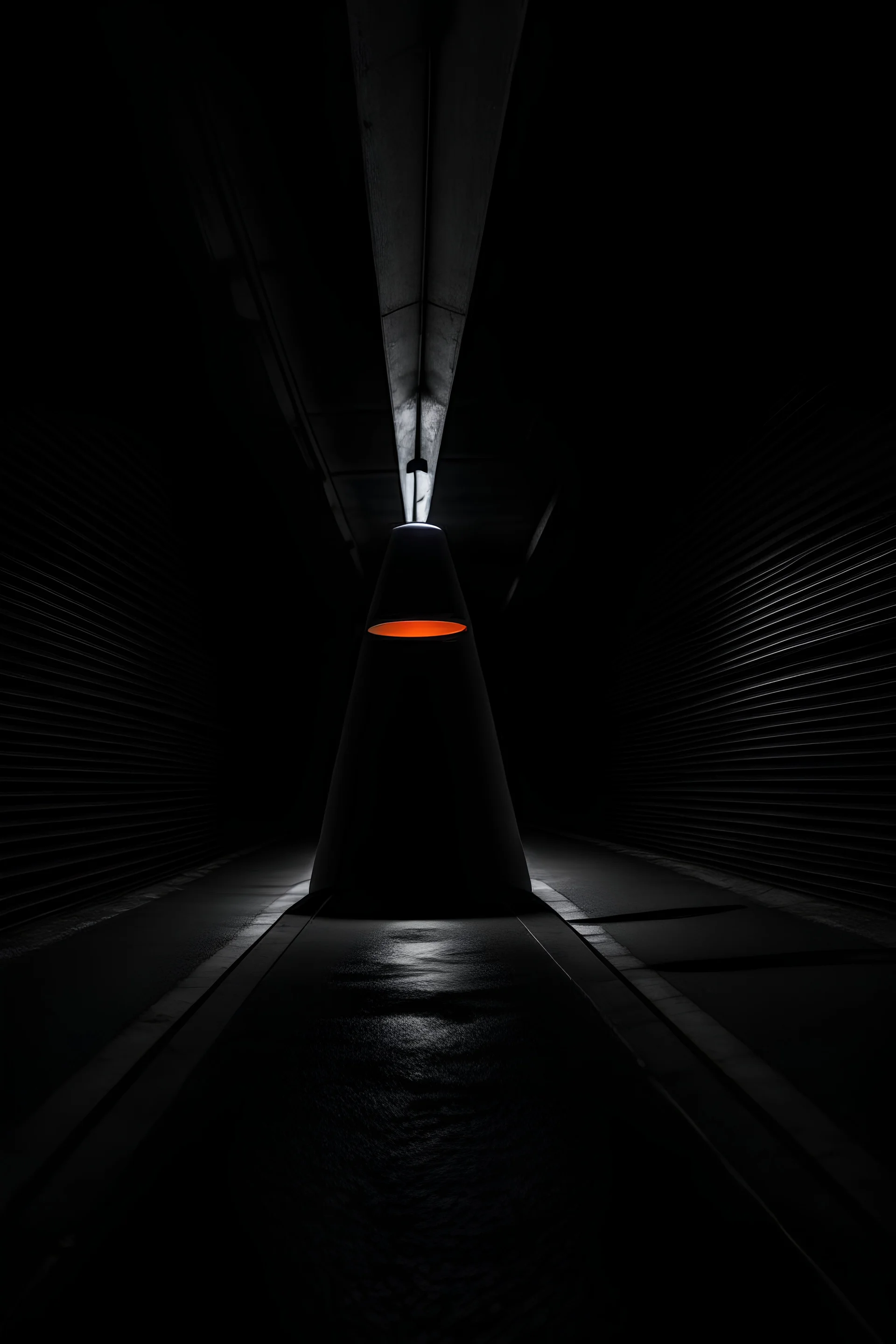 The black cone is positioned within total darkness. The narrow end is looking down