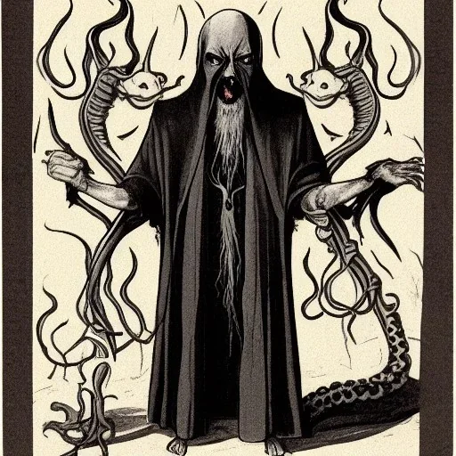 Nosferatu vampire with a tentacle beard and grey skin as a Russian Orthodox