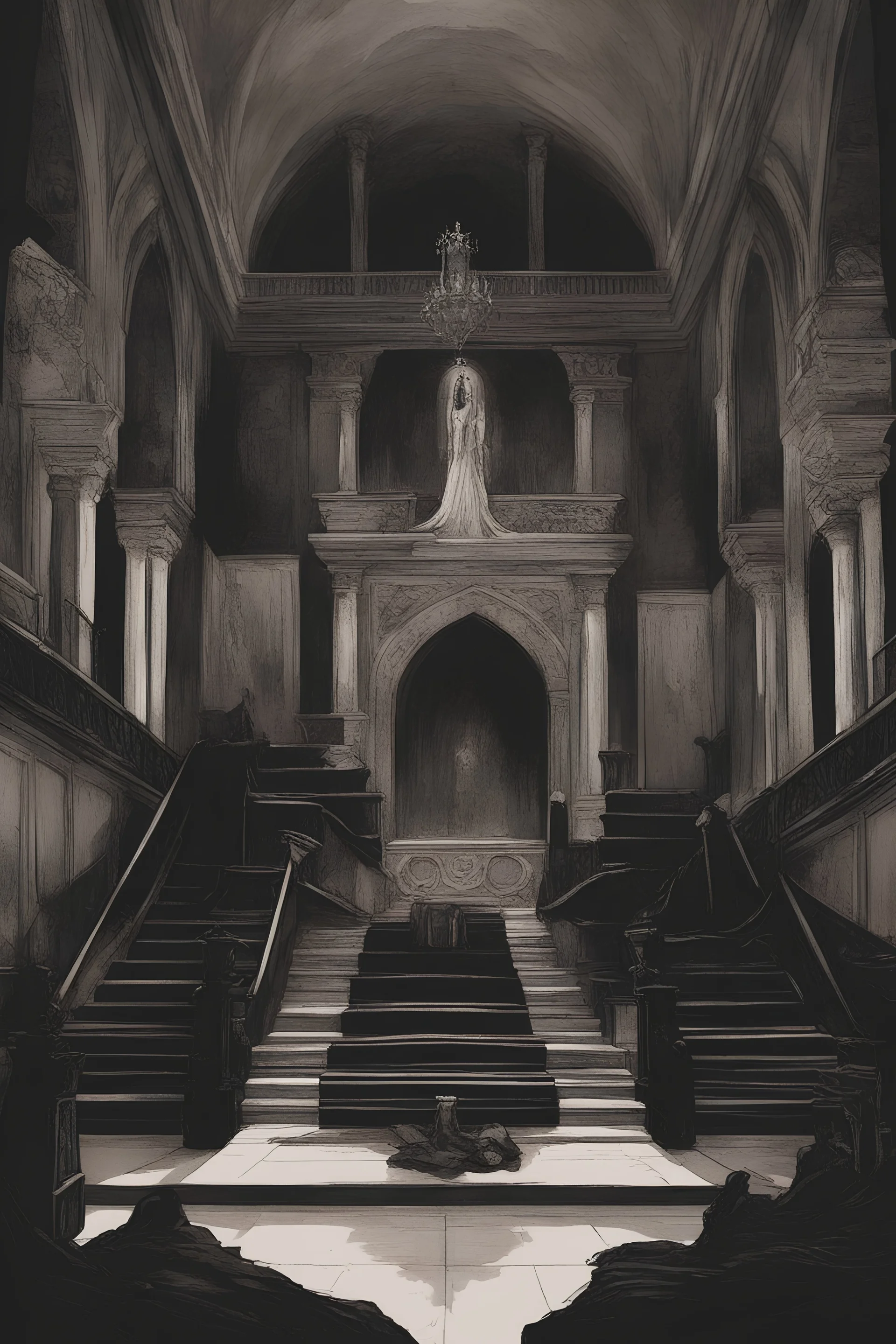 Toomb of the vampire Count Strahd Von Zarovich. Grand room, stone and marble, dark, black coffin made of polished ebony wood and brass. No windows. Strahd being pushed against his coffin