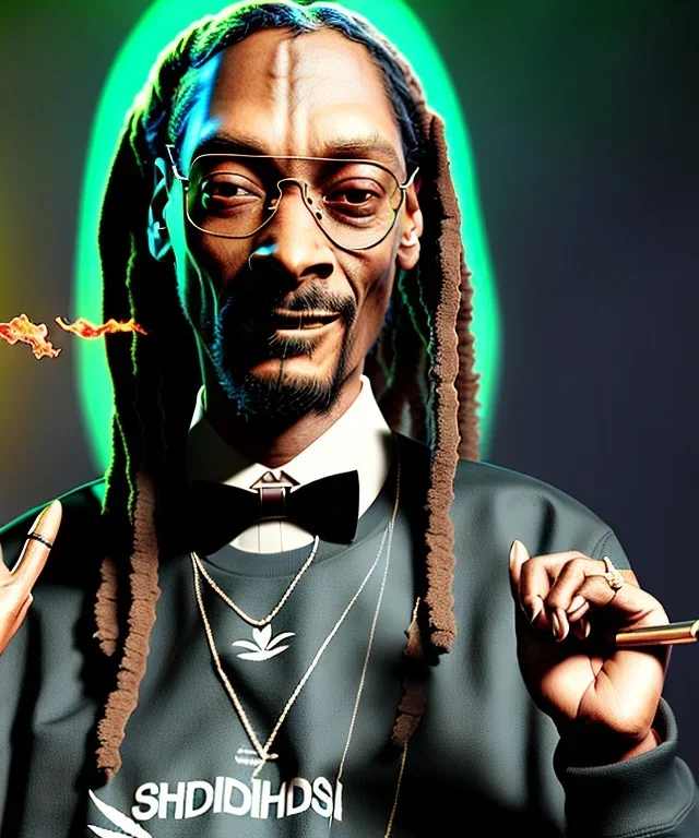 Snoop Dogg, burning marijuana with, dollars, hyper realistic,