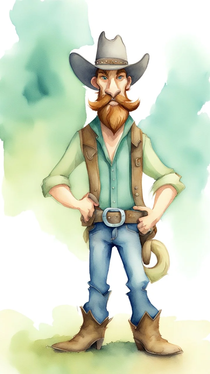 dnd, watercolour, humongous strokes, stylistic, portrait, illustration, furry, cowboy, personable face