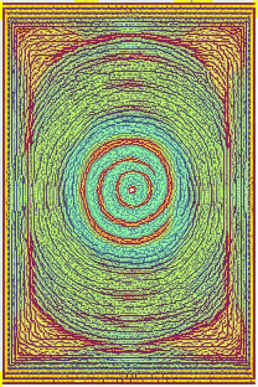 Sacred interference pattern; pixelated fractal art with a Philip Guston color palette