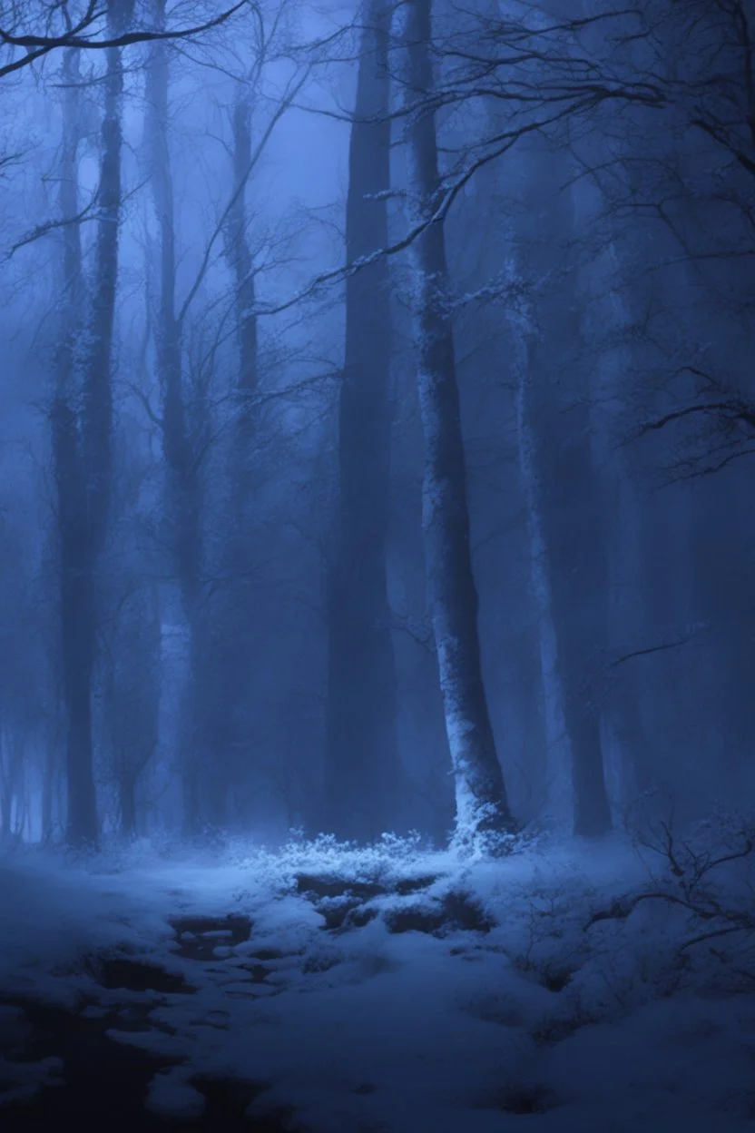 Winter Night, shades of blue, dark, moonlight forest