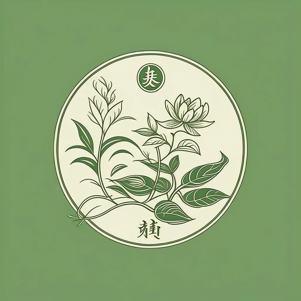 Asian style, mystical simple one color Logo: botanical style