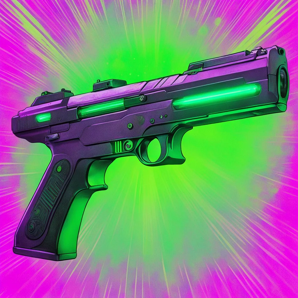 psychedelic gun two handed grey blaster phaser green ray from the movie Blood Machines (2019) by Raphaël Hernandez, Ickerman, Joly-Gonfard