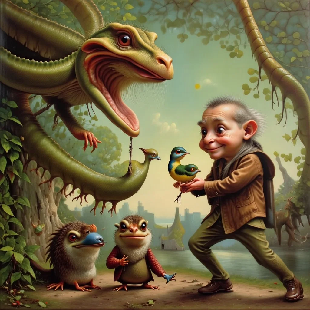 Twas brillig, and the slithy toves Did gyre and gimble in the wabe; All mimsy were the borogoves, And the mome raths outgrabe.highly detailed oil on canvas masterpiece beautiful award winning Unreal Engine very cute Jacek Yerka acrylic art Jean-Baptiste Monge Surrealism Daniel Merriam naoto hattori Catrin Welz-Stein Esao Andrews Ray Caesar Gabriel Pacheco Bridget Bate Tichenor yippy-ty-o-ty-ay The Strangeness of Thomas :-) Anna Zinkeisen