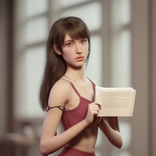 Study girl in university by the room, on book, movie, real photo realistic, unreal engine, cinematic lighting --ar 1:1 creative