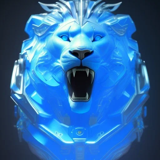 A beautiful portrait of a cyborg lion blue color scheme, high key lighting, volumetric light high details psychedelic background