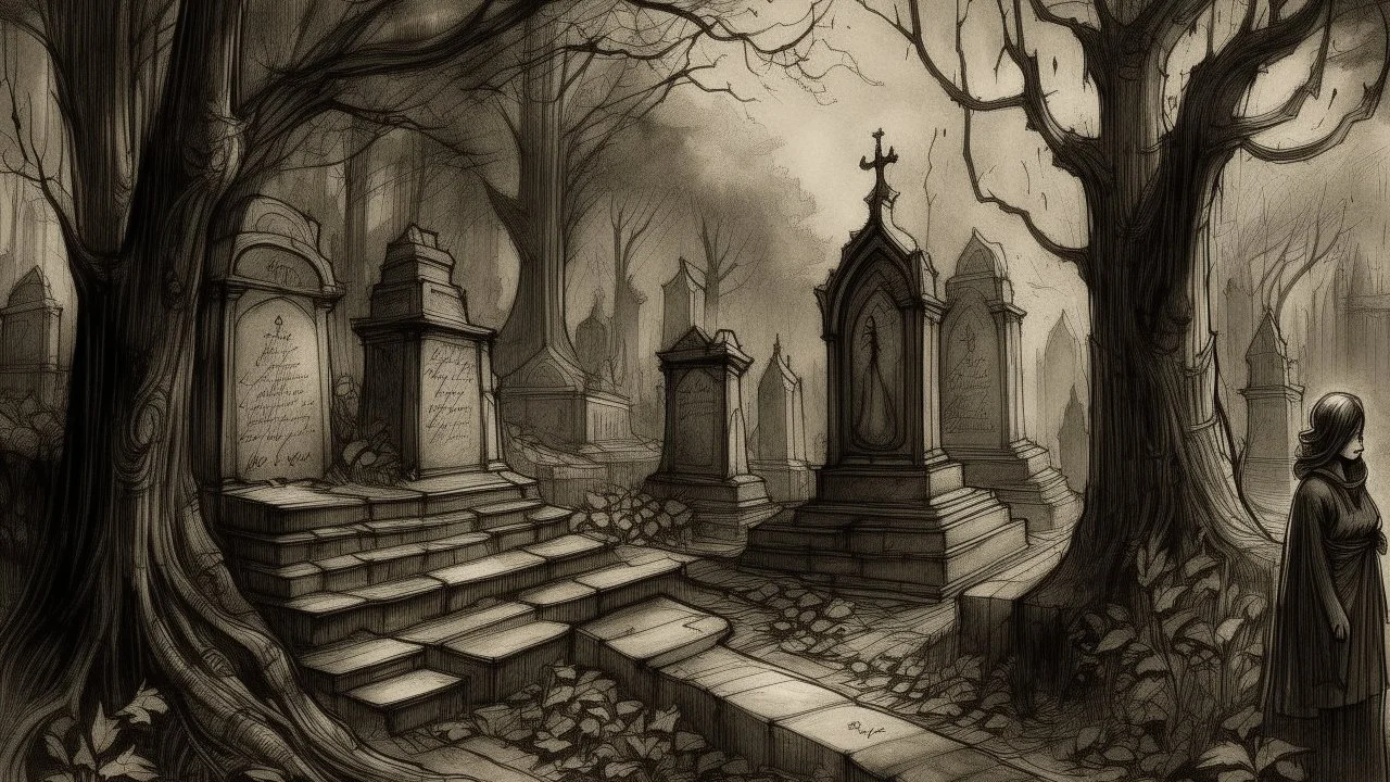 His charcoal sketches whispered stories, like the rustling of leaves in an ancient graveyard.