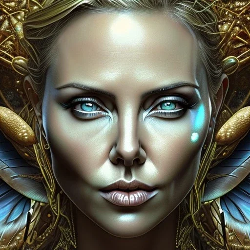 Charlize Theron and Angelina Jolie, woolitize, rusty metal, feathers, Dryad, fae, sidhe, ominous, nature, plants, wildflower, facepaint, dnd character portrait, intricate, oil on canvas, masterpiece, expert, insanely detailed, 4k resolution, retroanime style, cute big circular reflective eyes, cinematic smooth, intricate detail , soft smooth lighting, soft pastel colors, painted Renaissance style