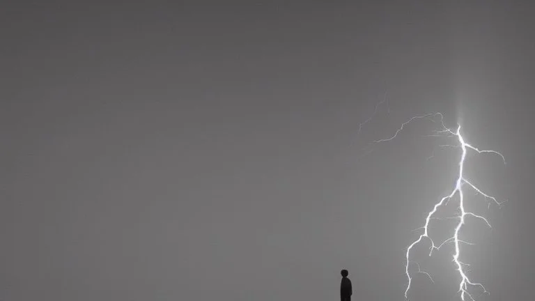 evening, under the light of the moon, the shadow of a man, resting a lightning musical note on his hands