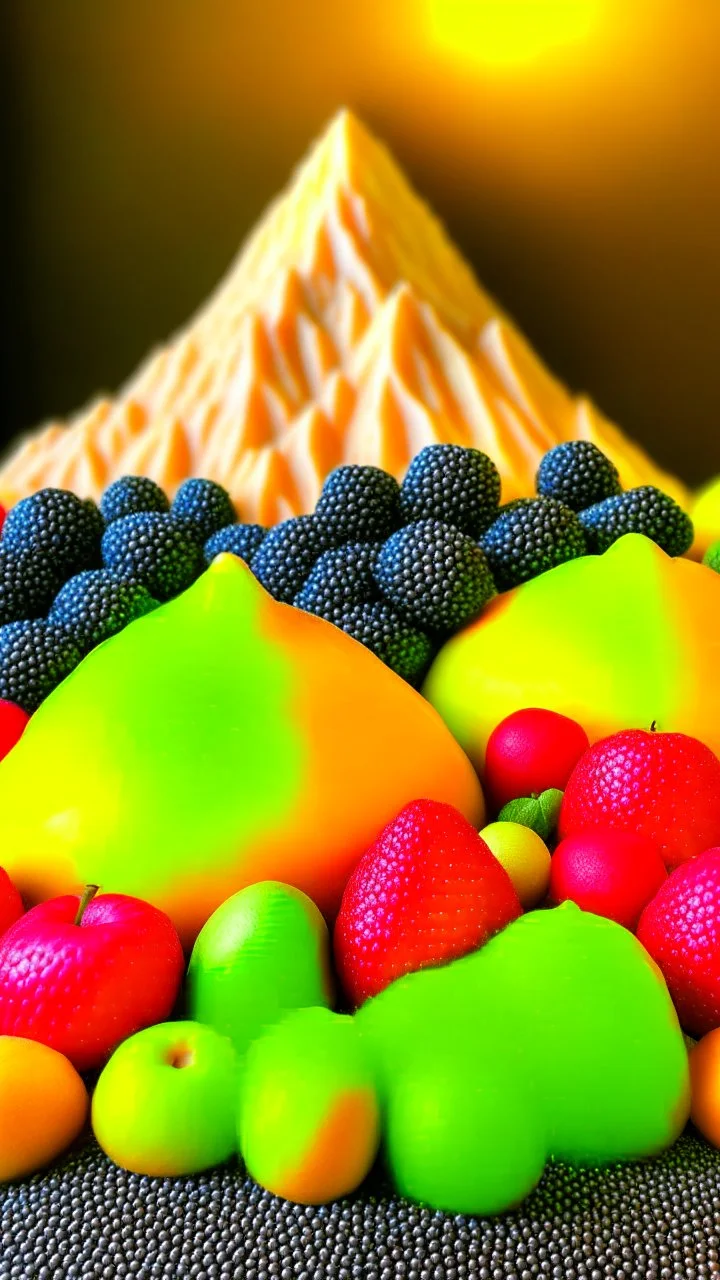 Mountains and hills made from fruits